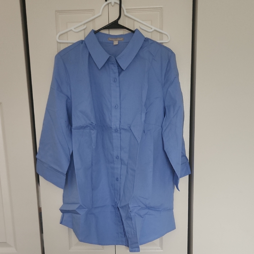 Woman Within Blue Button-Up Top